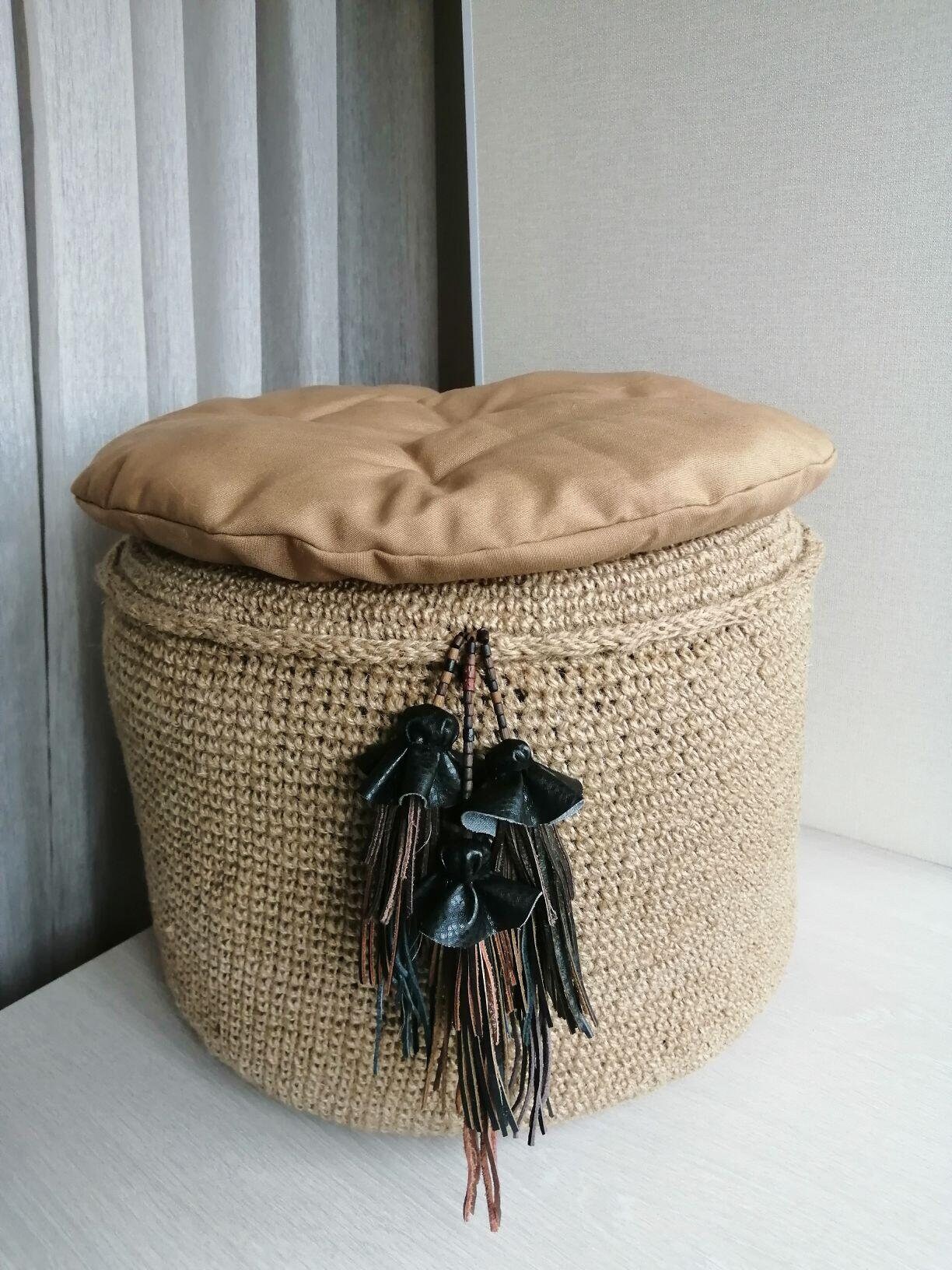 Pouf jute Fait main pouf de jute tricoté pour les intérieurs Etsy