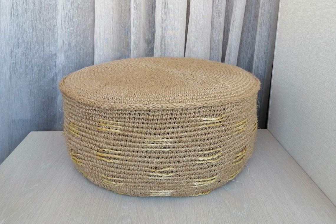 Pouf jute. Round pouf knitted from 100 natural jute with Etsy
