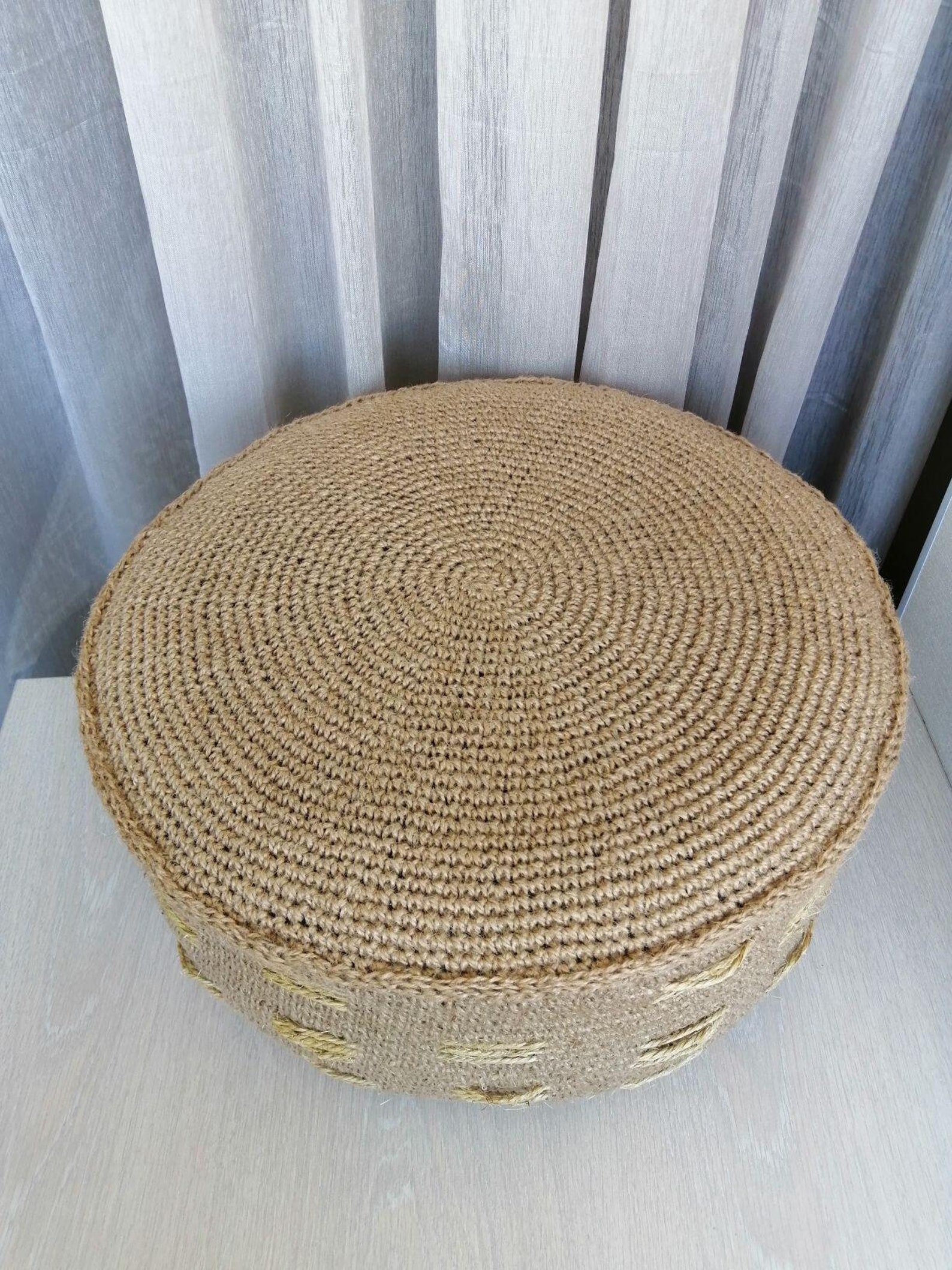 Pouf jute. Round pouf knitted from 100 natural jute with Etsy