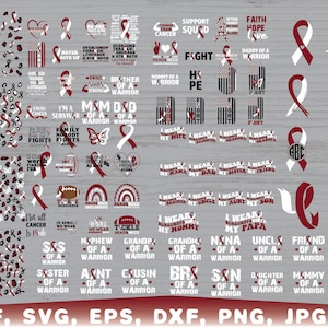 Head and Neck cancer awareness svg, Burgundy and white Ribbon SVG, Head and Neck Cancer Cut Files, Head and Neck Ribbon SVG, Peace Love Cure