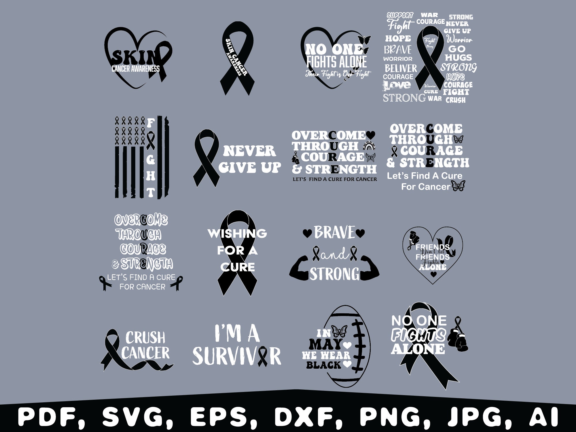 Skin Cancer Awareness Svg Black Ribbon Svg Skin Cancer Cut Etsy