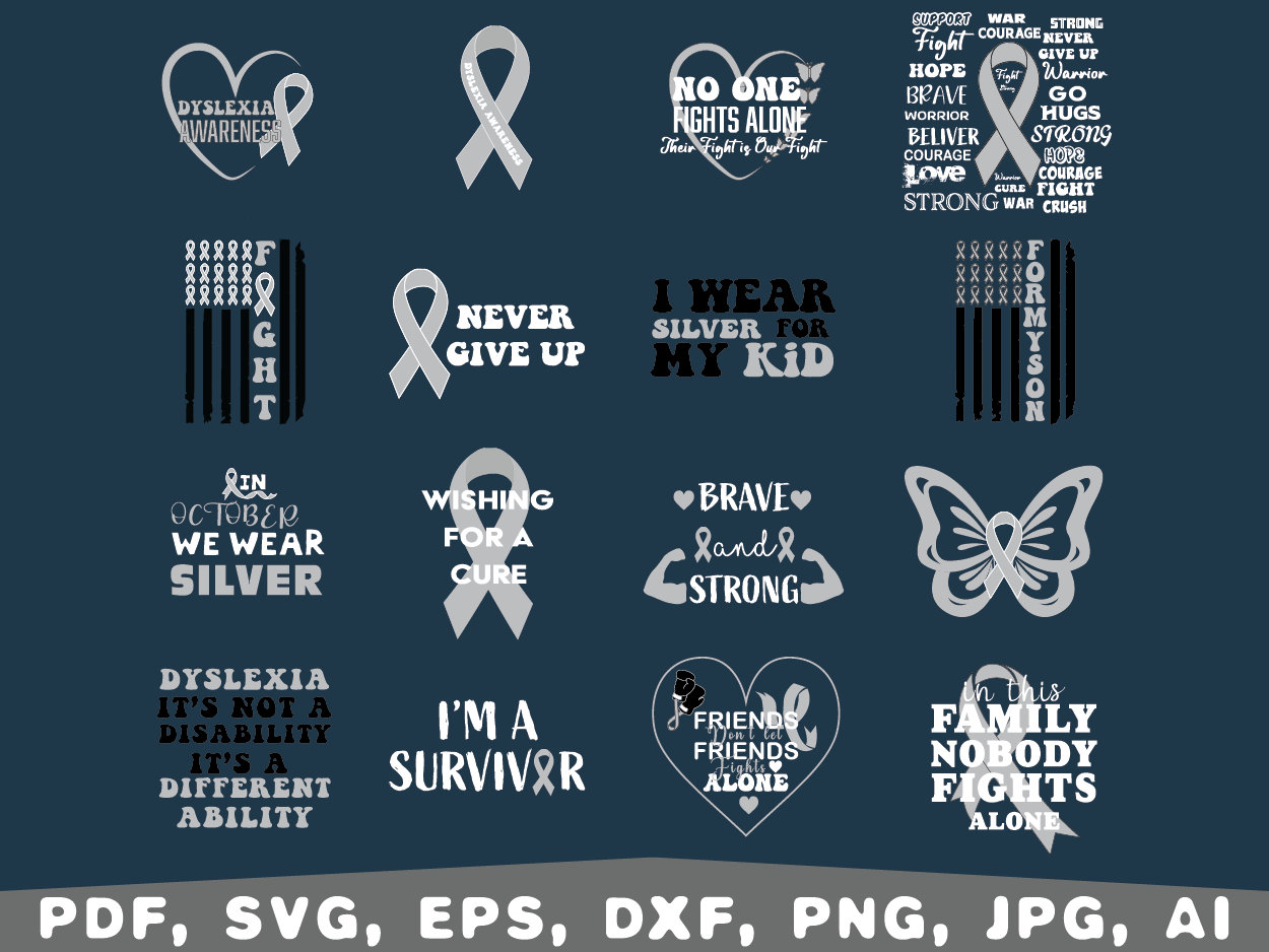 Dyslexia Awareness Svg, I Wear Silver Svg,silver Ribbon Svg, Mental ...