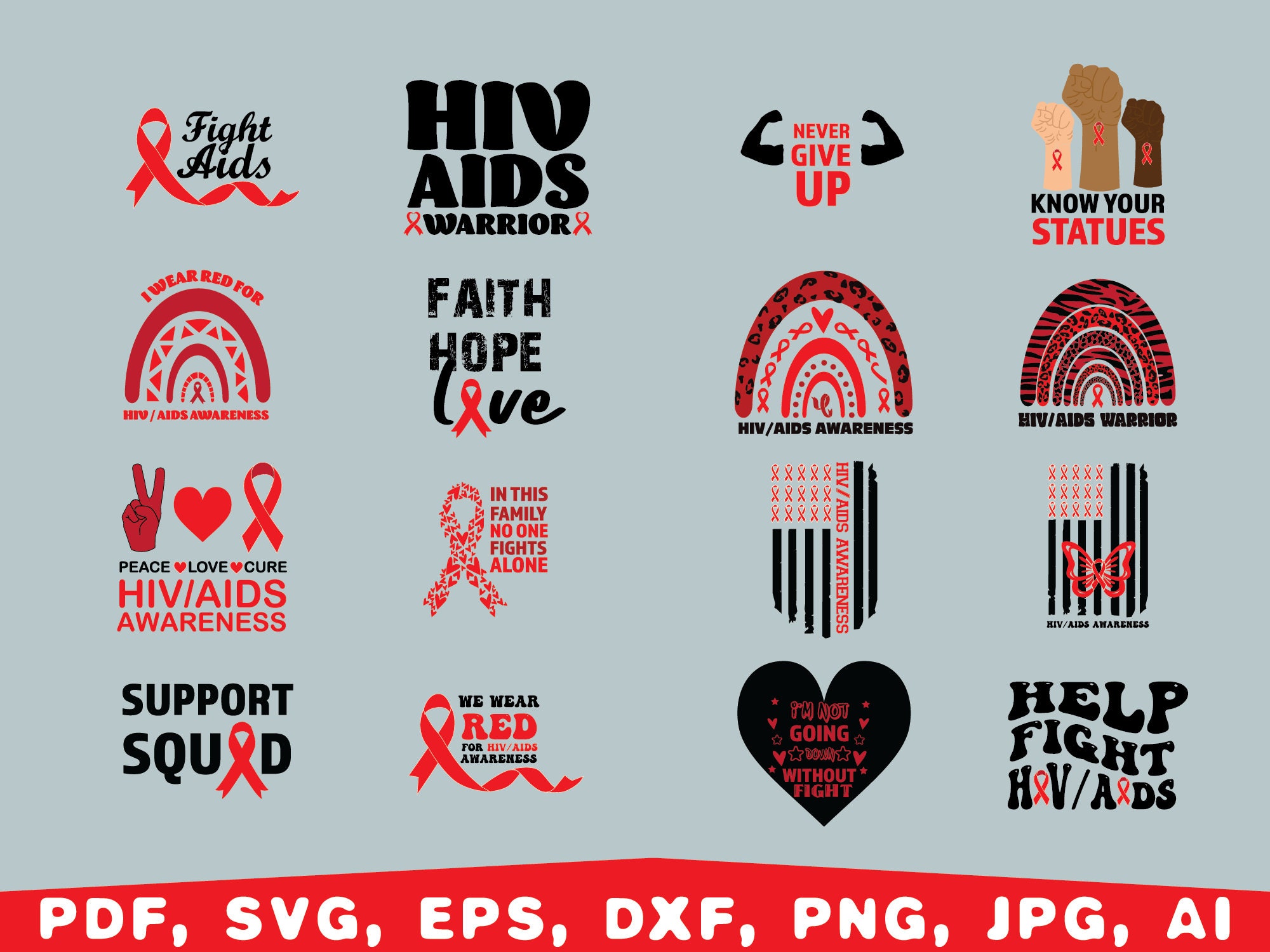 HIV/AIDS Awareness Svg Bundle, Aids Awareness Day Svg, Hiv Awareness ...