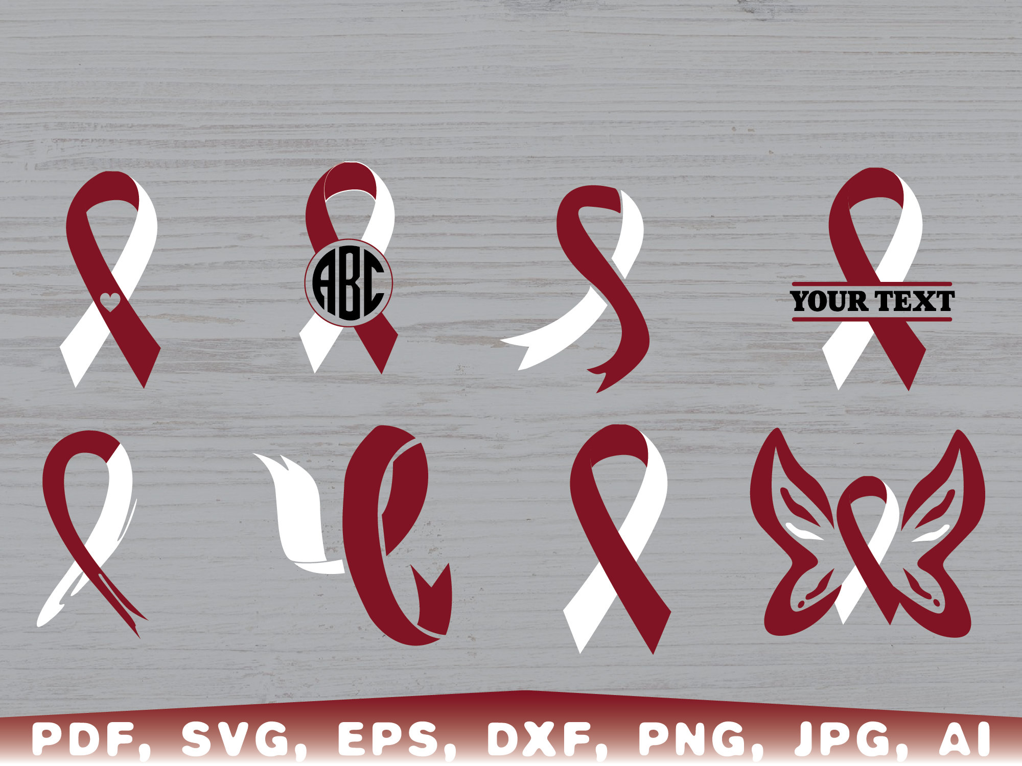 Head and Neck Cancer Awareness Svg, Burgundy and White Ribbon SVG, Head ...
