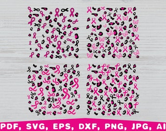 Leopard Ribbon Pattern SVG, Breast cancer awareness svg, Breast Cancer digital paper svg, cancer awareness leopard svg, cancer fight svg