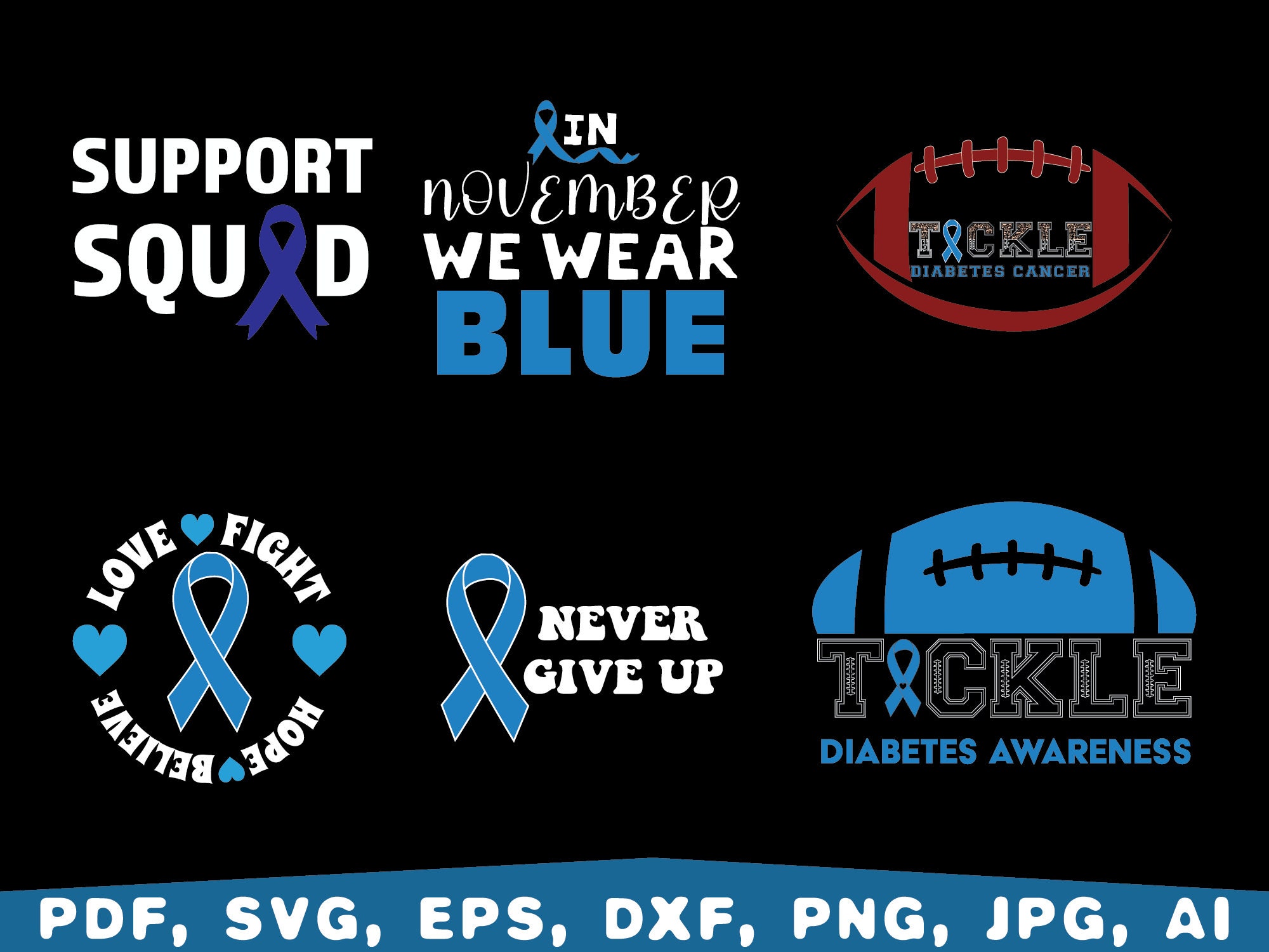 Diabetes Awareness Svg Bundle, Blue Ribbon SVG, in November We Wear ...