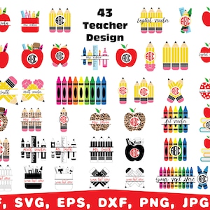 Crayon Split Monogram Svg, Crayon svg, teacher svg, Teacher name svg, teacher monogram svg, apple name frame svg, Pencil Split monogram svg