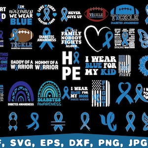 Diabetes awareness svg bundle, Blue Ribbon SVG,  In November We Wear Blue Svg,  I Wear Blue For Diabetes Awareness, Peace Love Cure Svg