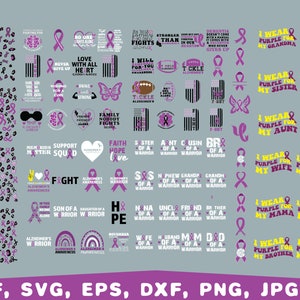 Pacchetto SVG per la consapevolezza dell&#39;Alzheimer, nastro viola in formato SVG, malattia di Alzheimer, indosso il viola per la consapevolezza dell&#39;Alzheimer, guerriero dell&#39;Alzheimer