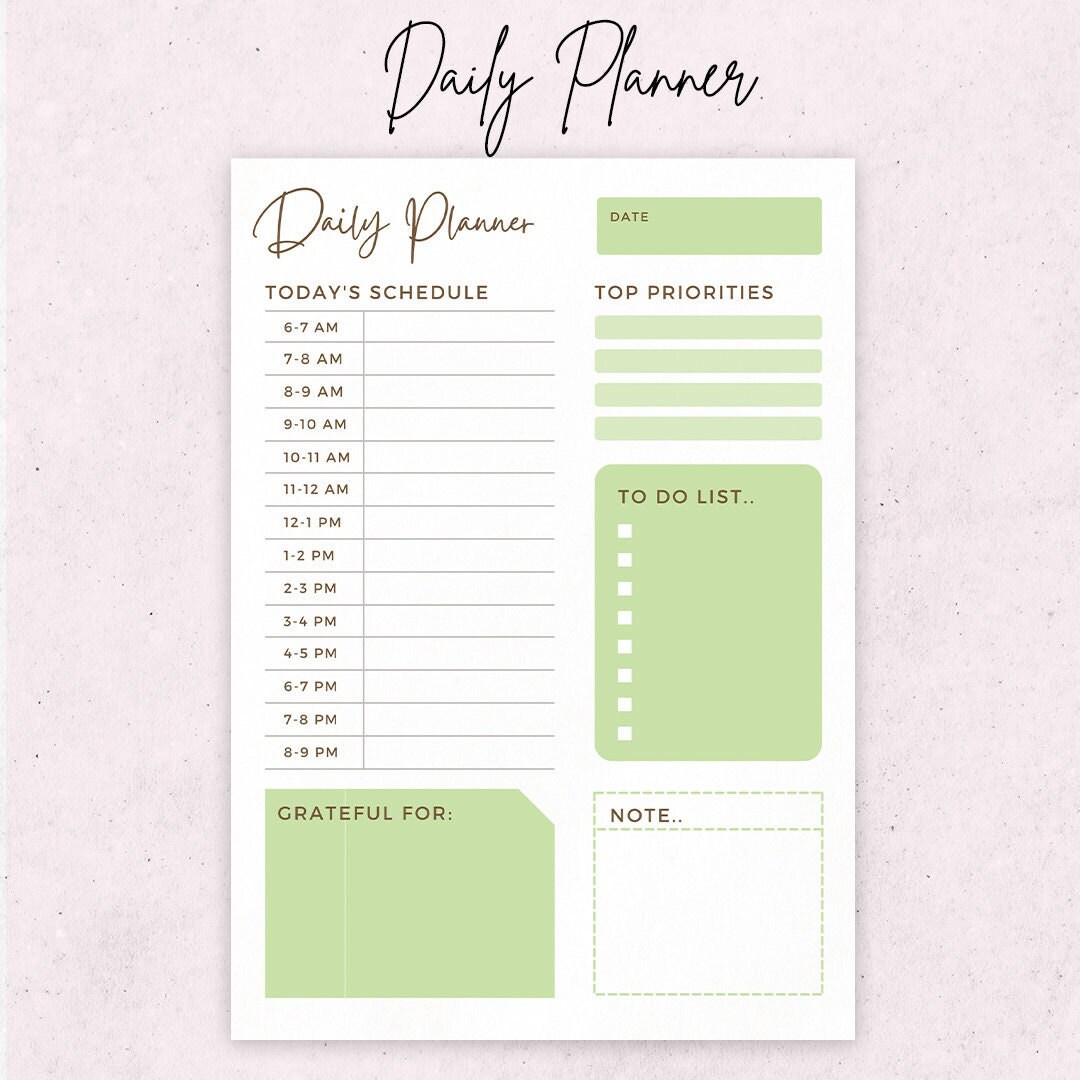 Printable, Digital Download A5 Everyday Daily Planner, Daily Activity ...