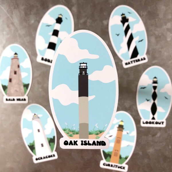 Oak Island Lighthouse Fridge Magnet by Earth Curious Art Co | North Carolina Wilmington Fort Caswell Crystal Coast NC History Beach Vacation