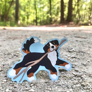 Bernese Moutain Dog Fridge Magnet by Earth Curious Art Co | puppy fetch stick fluffy cartoon cute kids gift teacher trainer groomer vet pet