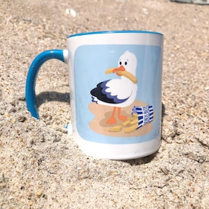 Mewa kradnąca frytki ceramiczny kubek firmy Earth Curious Art Co | plaża ocean lato wakacje nadmorski zabawny zwierzę ptak filiżanka do kawy prezent NC