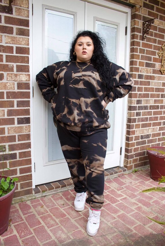 Bleached Tie Dye Sweatsuit Set Black 