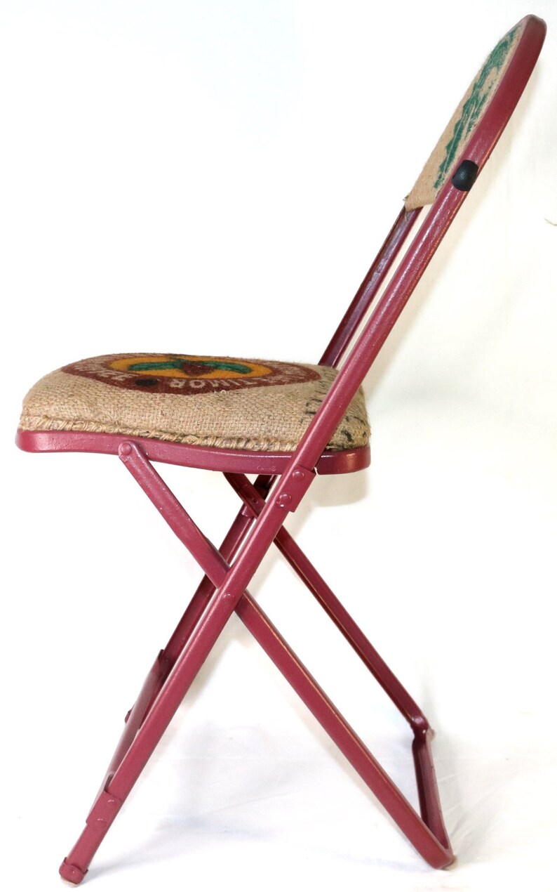 Metal Folding Chair w/ Cushion Seat Restored / Remade Burlap | Etsy