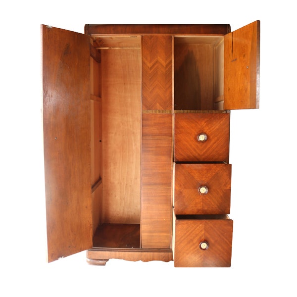 Mid-Century Vintage Art Deco Waterfall Chifferobe Armoire/Wardrobe ~ Fast Free Shipping As Always