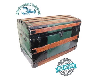 Antique Green & Black, Wood and Metal Steamer Trunk ~1920s Vintage~ Fast Free Shipping As Always