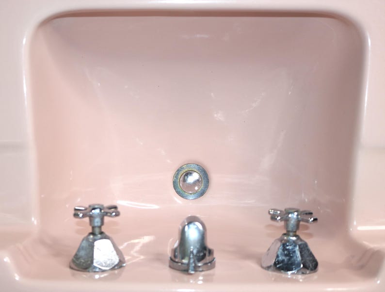 Midcentury Vintage standard Coral Pink Porcelain Wallhung Sink circa