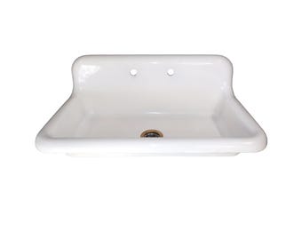 Vintage 3' Wide Highback Cast Iron & Porcelain Farm/Utility Sink ~Original NOT Refinished~