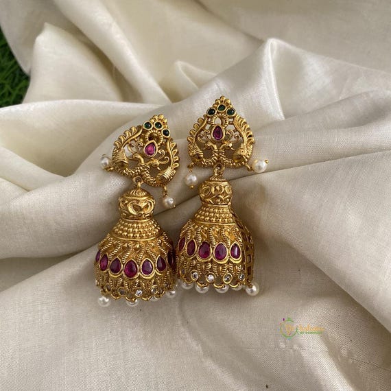 Fancy Gold Look Alike Dual Peacock Jhumkas White Pearls earrings for Women jhumka Earrings dangle Earrings earrings for Girls gift for Her Etsy