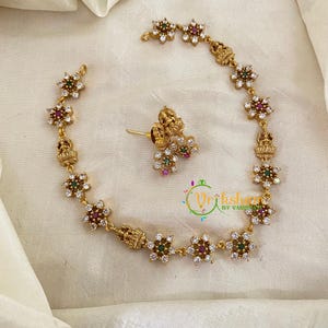Fancy AD Stone Designer Necklace-Collar Necklace-Wedding Jewelry-Indian Jewelry-Temple Jewelry-Short Necklace-Gift For Her