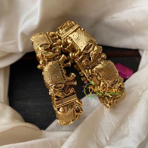 Antique Gold Temple Bangle-Elephant Bangle-Kada Bangle-Wedding Bangle-Screw Type Bangle-Bridal Bangle-Gift For Her