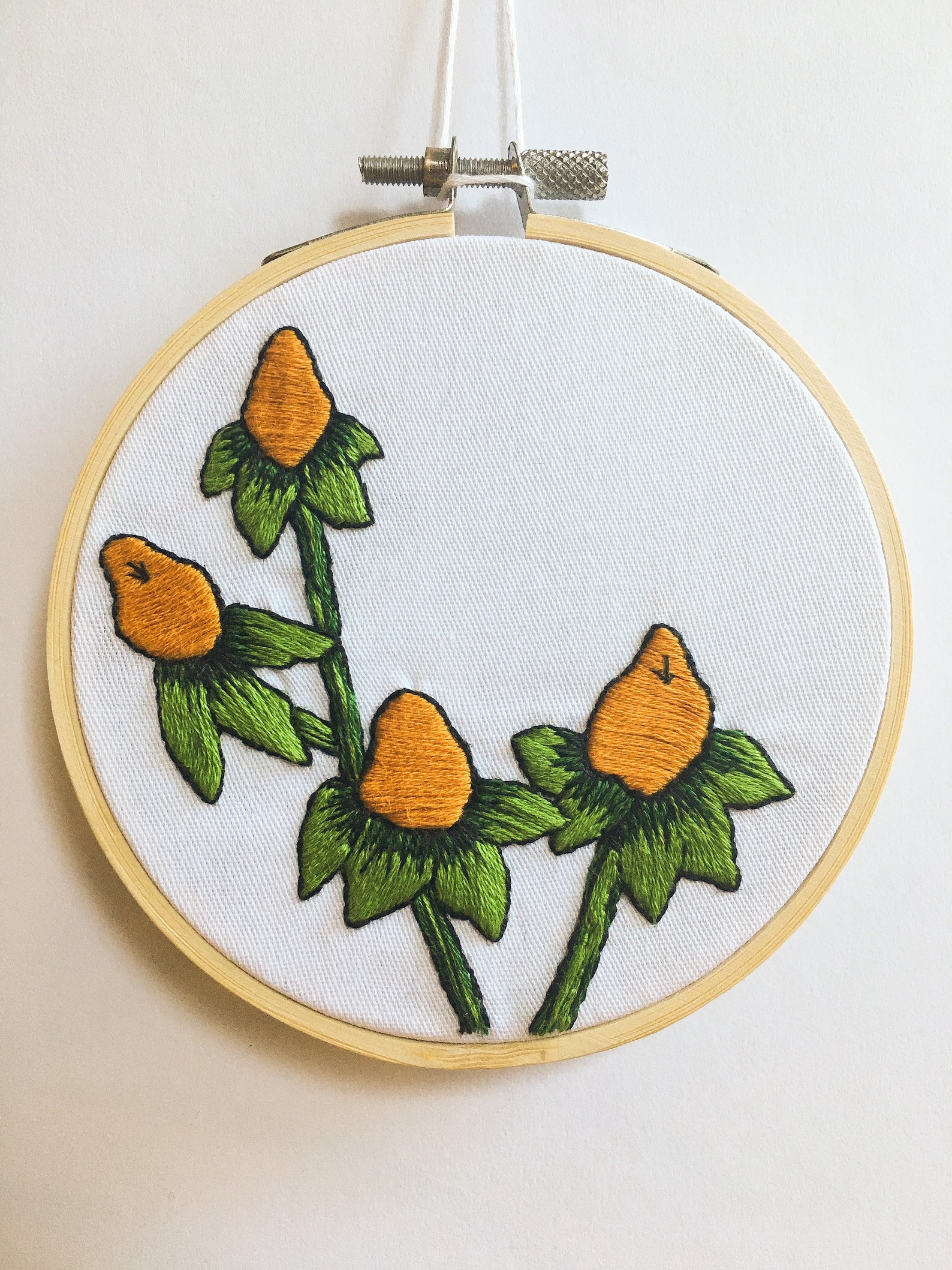 4 Hand Embroidered Yellow Flowerbud Floral Circle Wall Etsy