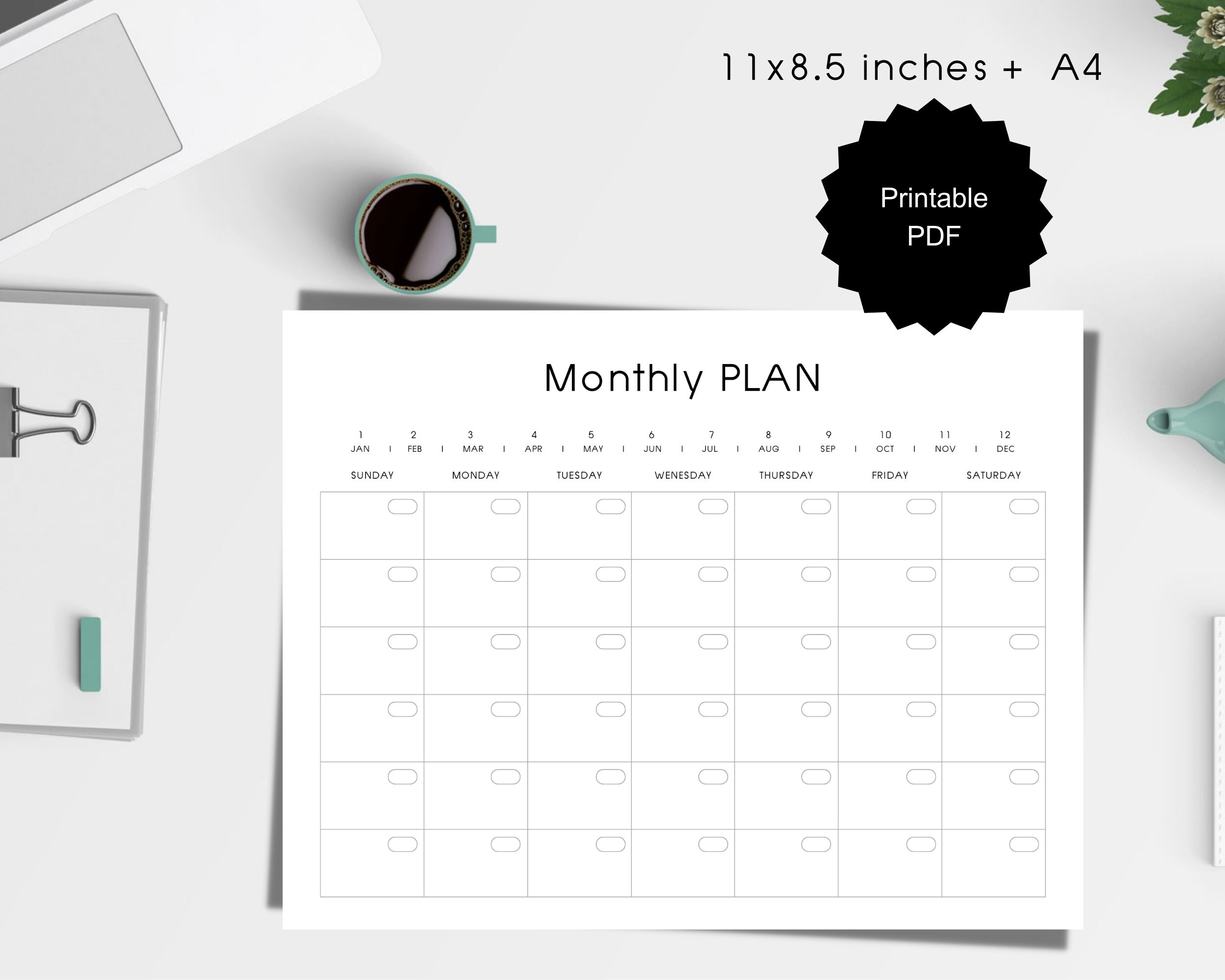 Printable Monthly Plan Monthly Calendar Template Calendar - Etsy