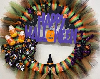 16 in Tulle Happy Halloween Wreath