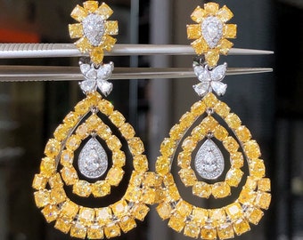 Boucles d’oreilles pendantes cocktail en diamants naturel Jaune intense 15ct or 18k