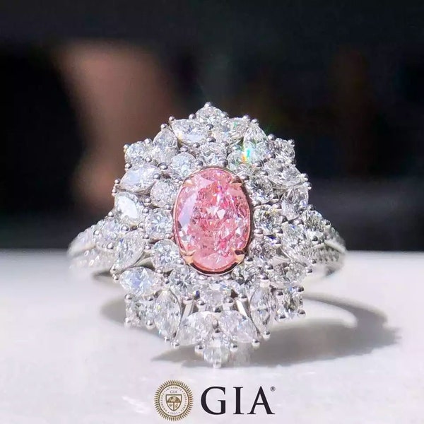 Magnifique Bague pendentif en diamant rose violet 0,52ct or blanc 18k certifié GIA