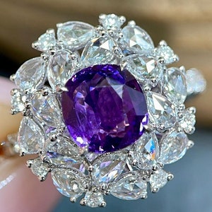 2ct Round Purple Sapphire Ring Unheated Side Diamonds 18k Gold AU750, Sapphire Ring for Women, Contemporary Style Sapphire Ring