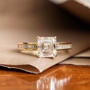 Asscher cut 1ct white diamond engagement ring VS2 GIA 18k Yellow gold, unique yellow gold wedding ring, diamonds statement ring