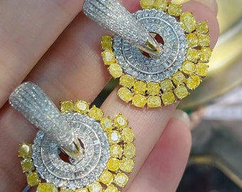 Boucle d'oreilles cocktail art déco en diamants jaunes naturels et or 18 carats