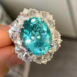 Gorgeous natural Deep Blue Paraiba Tourmaline Pendant Ring 8.7ct Natural Rose Cut Diamonds 18k White Gold, Paraiba Tourmaline Pendant
