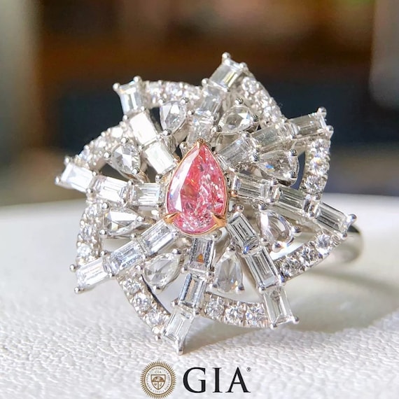 Bague En Diamant Rose Clair 0 25ct Naturel Coupe Poire Bague En or Blanc 18k Style Vintage Bijoux Art Deco Etsy