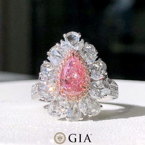 Gorgeous 1,01ct SI1 GIA Pear Cut Pink Diamond Halo Engagement Ring AU750 White Gold