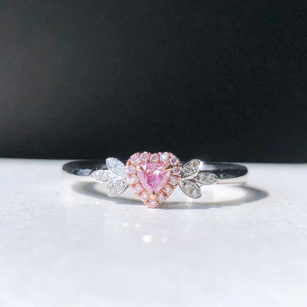Bague de mariage diamant rose  naturel coupe cœur 0,108ct style princesse royale bague en or blanc et diamants naturels