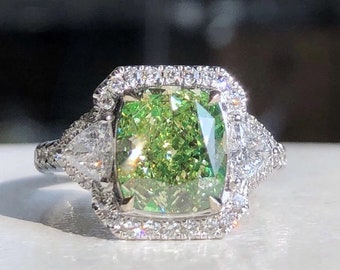 Magnifique bague halo en diamant incolore/blanc et Fancy vert 3ct VS2 GIA bague de mariage cadeau de fiançailles diamant GIA