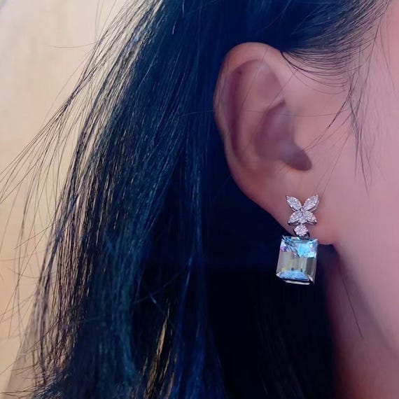 Orecchini Pendenti In Argento 925 Con Acquamarina Taglio Rotondo 9mm – Design Vintage, Fatti A Mano