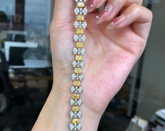 Bracelet style royal vintage en diamant jaune et blanc naturel or AU750