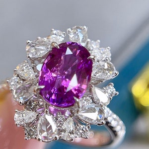 Gorgeous 2ct Purple Sapphire Diamond and 18k Gold Cocktail Ring, Oval Purple Sapphire Ring, Wedding Ring for Women, Modern Ring