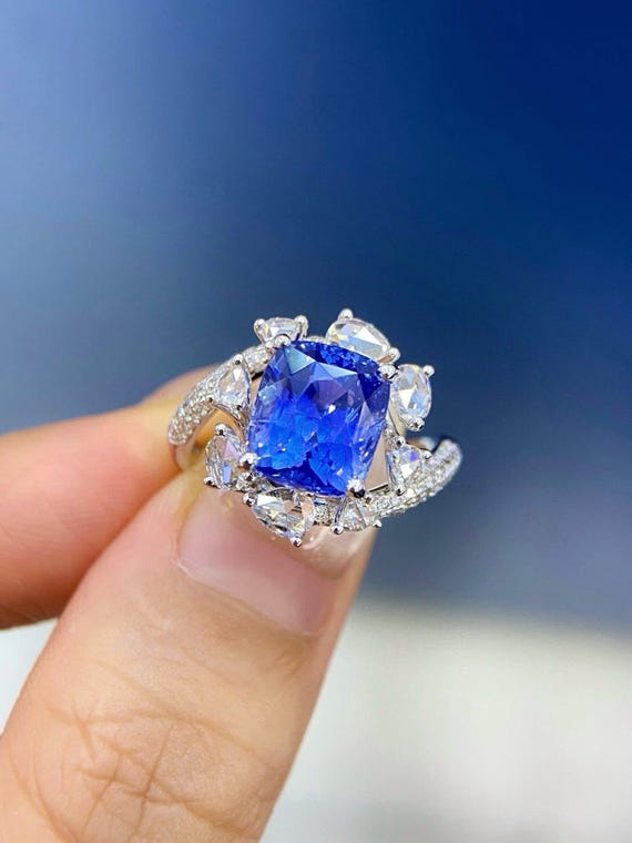 Carat Natural Cornflower Blue Sapphire Wedding Band Cushion Cut