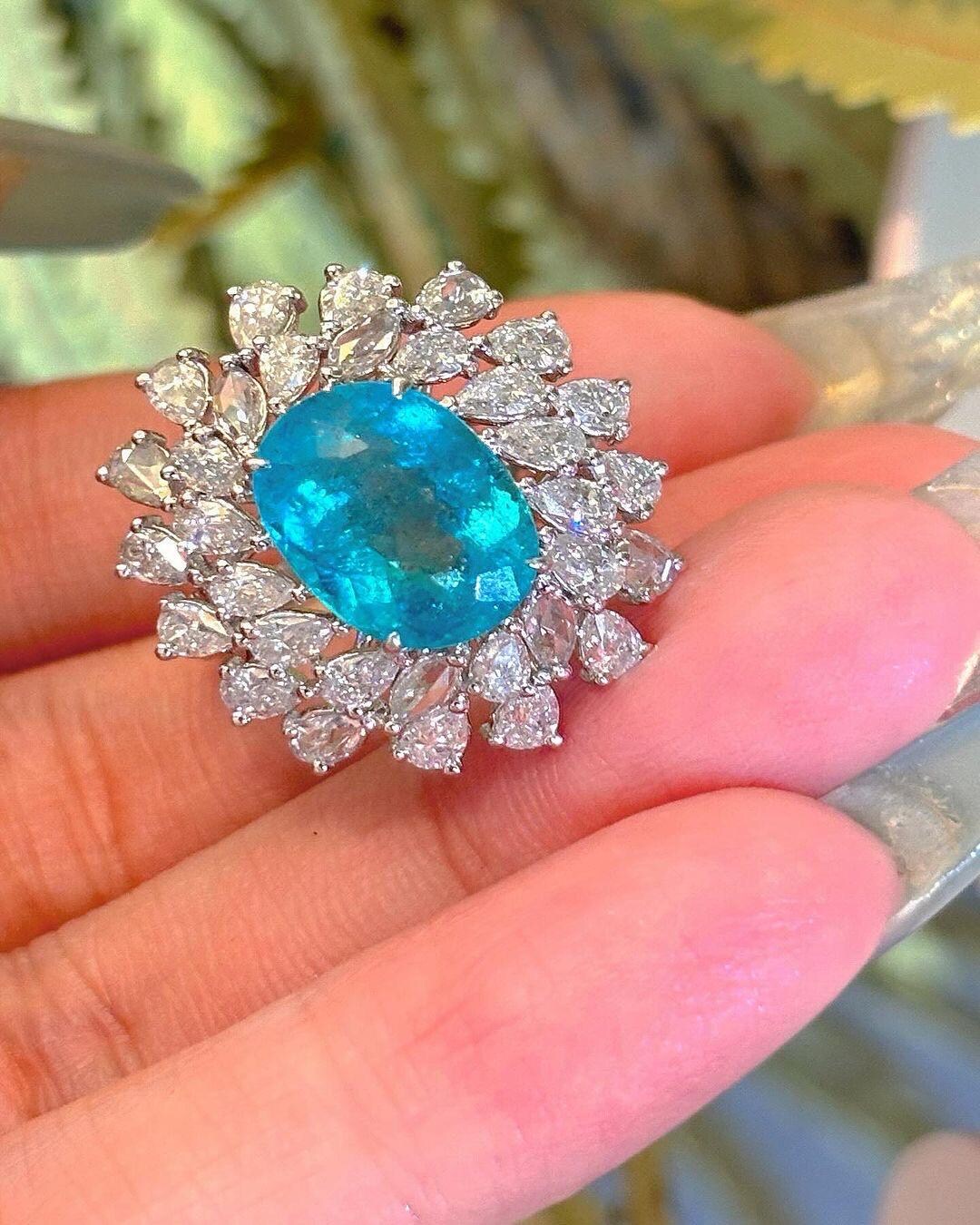 Natural Paraiba Tourmaline Flower Collector's Ring Vitreous