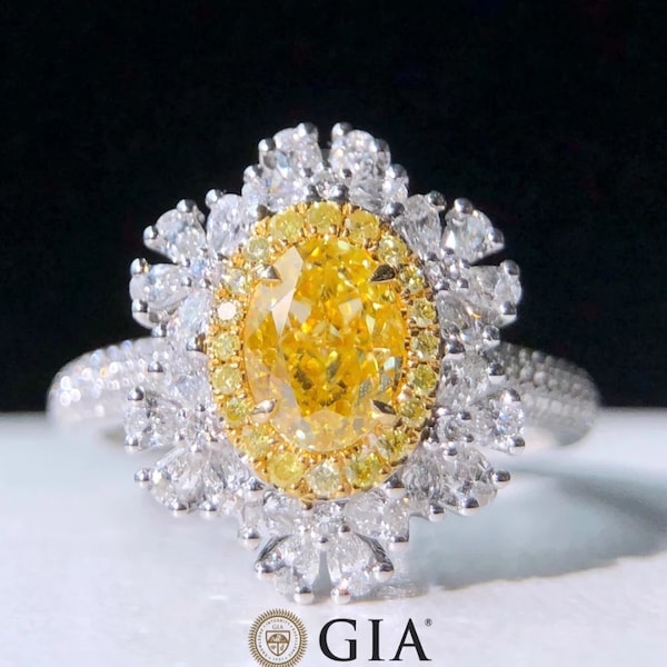 Bague en diamant naturel Jaune 1,01ct certifié GIA/ Pendentif en diamant et or blanc 18k
