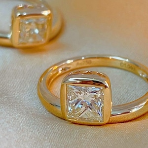 1ct princess cut diamond wedding ring 18k yellow gold, 1ct square diamond wedding ring, 18k yellow gold ring, minimalist yellow gold ring