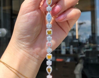 Majestueux bracelet cocktail art déco en diamants Fancy naturels multi coupe 10ct au total GIA or blanc AU750 18k
