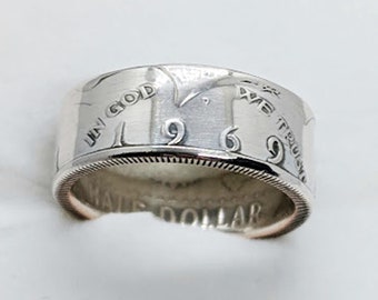 1969 Silver JFK Half Dollar Coin Ring - Perfect 55th Birthday Gift or Anniversary Jewelry