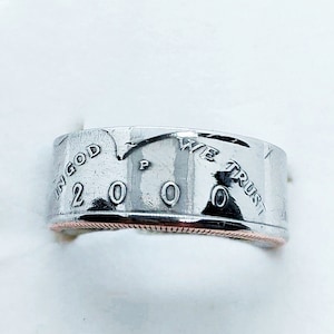 Bague demi-dollar JFK vintage 2000 - Cadeau parfait pour un 25e anniversaire ou un anniversaire de mariage pour lui ou elle