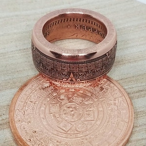 Handcrafted Aztec Calendar Pure Copper Biker Coin Ring